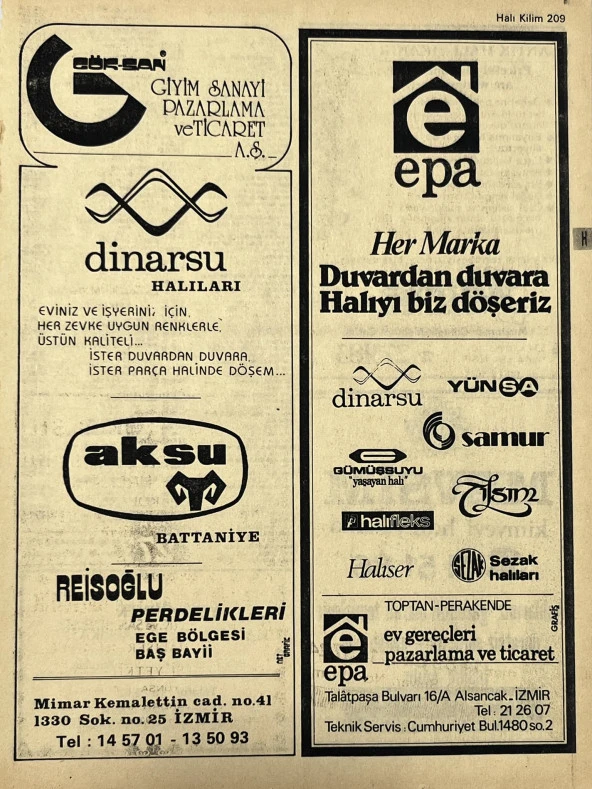 İzmir 1982-1983 Meslek Reklam İlanı Efemera S209 ürün görseli 1