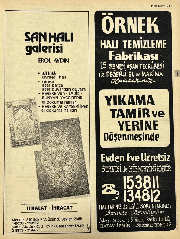 İzmir 1982-1983 Meslek Reklam İlanı Efemera S211 ürün görseli 1