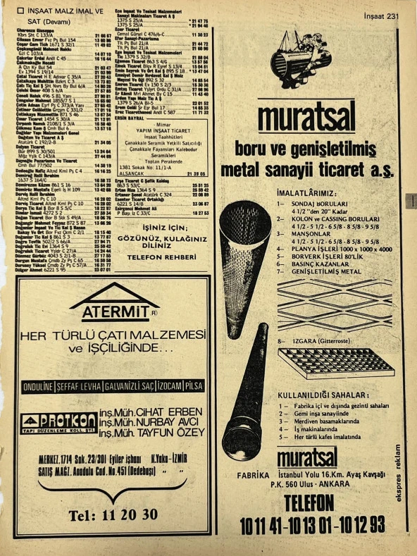 İzmir 1982-1983 Meslek Reklam İlanı Efemera S231 ürün görseli 1