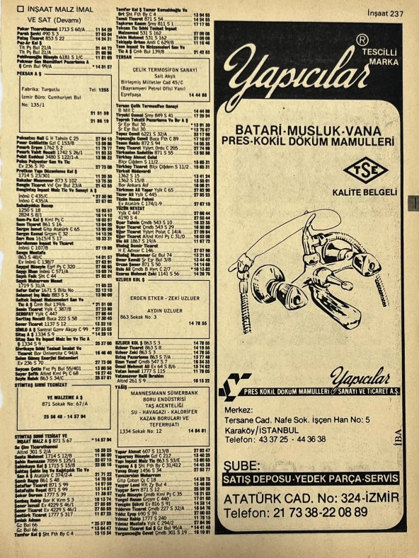 İzmir 1982-1983 Meslek Reklam İlanı Efemera S237 ürün görseli 1