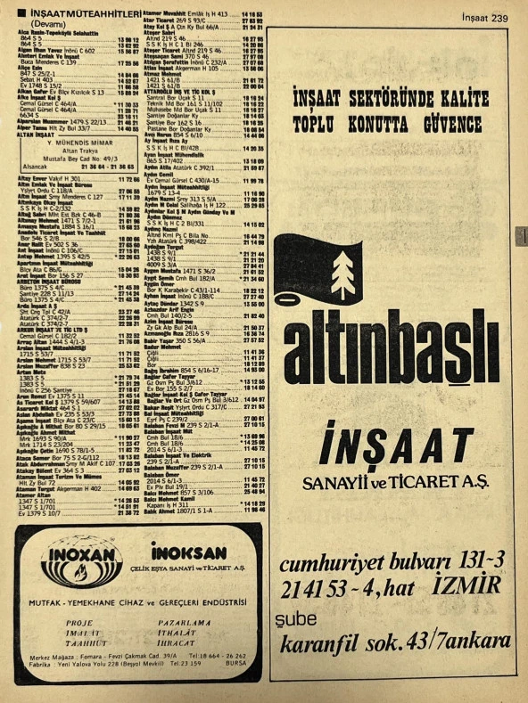 İzmir 1982-1983 Meslek Reklam İlanı Efemera S239 ürün görseli 1