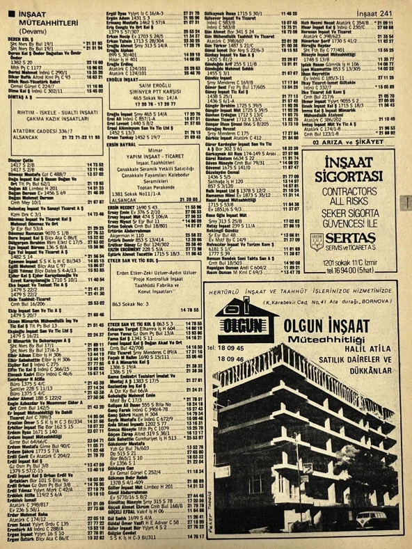 İzmir 1982-1983 Meslek Reklam İlanı Efemera S241 ürün görseli 1