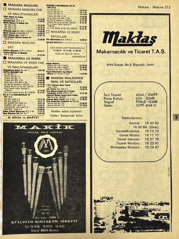 İzmir 1982-1983 Meslek Reklam İlanı Efemera S313 ürün görseli 1