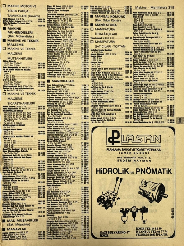 İzmir 1982-1983 Meslek Reklam İlanı Efemera S319 ürün görseli 1