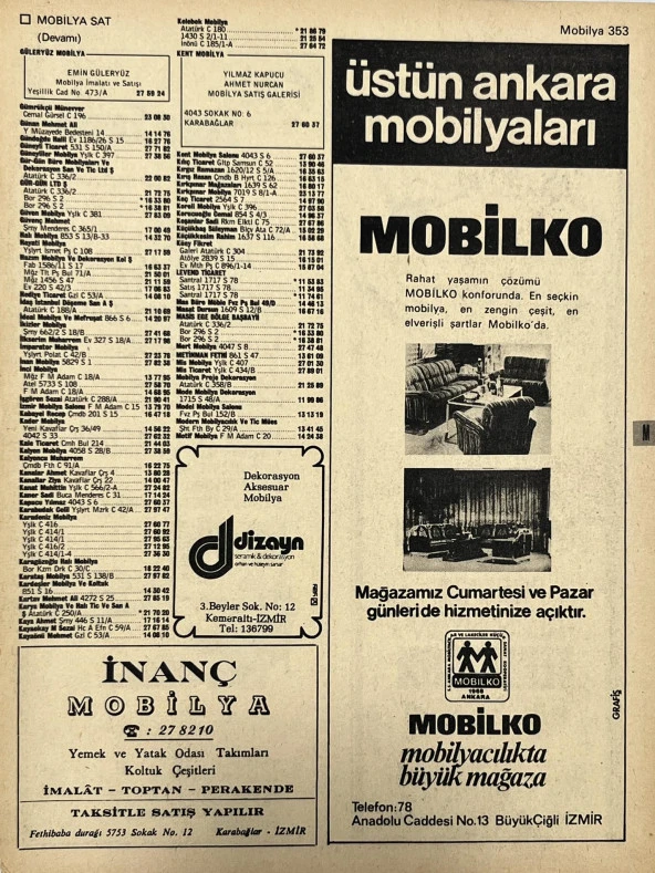 İzmir 1982-1983 Meslek Reklam İlanı Efemera S353 ürün görseli 1