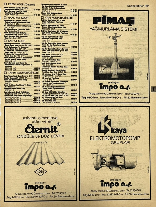 İzmir 1982-1983 Meslek Reklam İlanı Efemera S301 ürün görseli 1