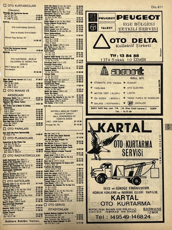 İzmir 1982-1983 Meslek Reklam İlanı Efemera S411 ürün görseli 1