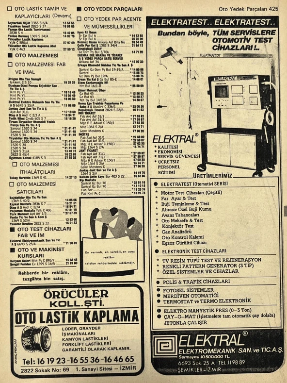 İzmir 1982-1983 Meslek Reklam İlanı Efemera S425 ürün görseli 1