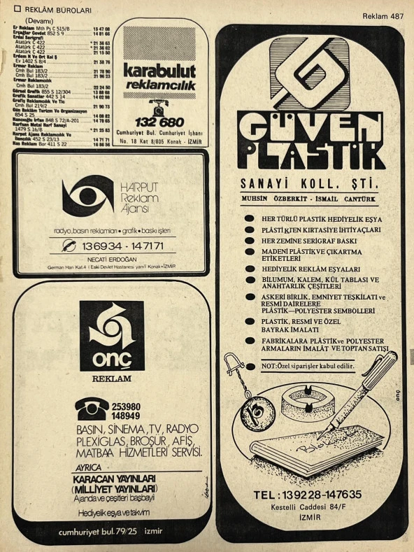 İzmir 1982-1983 Meslek Reklam İlanı Efemera S487 ürün görseli 1