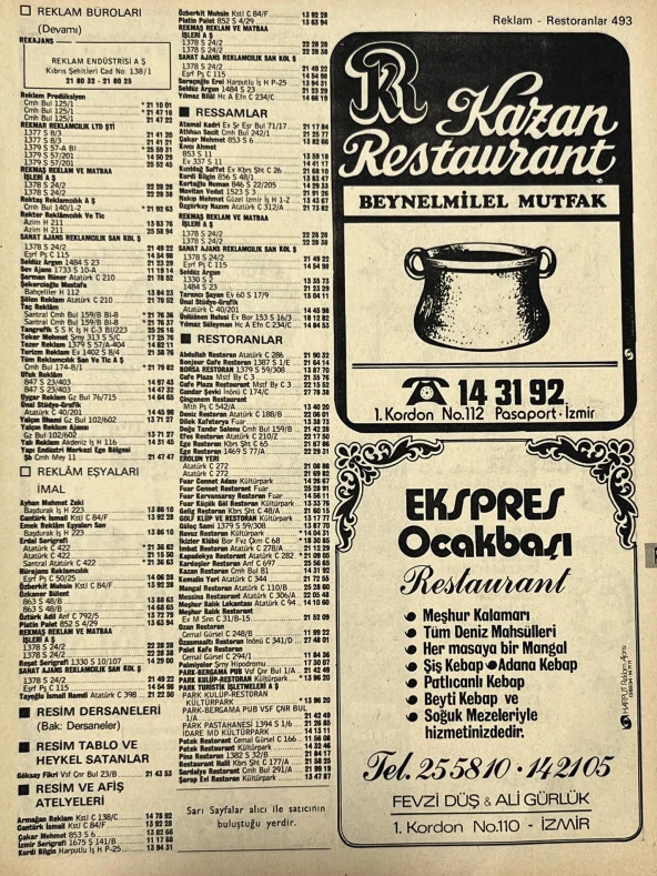 İzmir 1982-1983 Meslek Reklam İlanı Efemera S493 ürün görseli 1