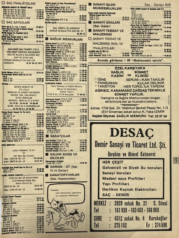 İzmir 1982-1983 Meslek Reklam İlanı Efemera S505 ürün görseli 1
