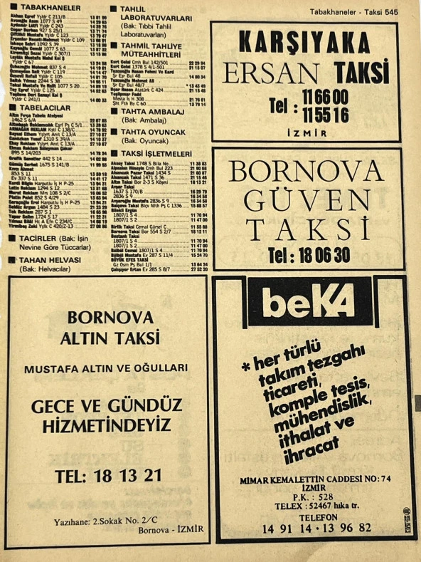İzmir 1982-1983 Meslek Reklam İlanı Efemera S545 ürün görseli 1