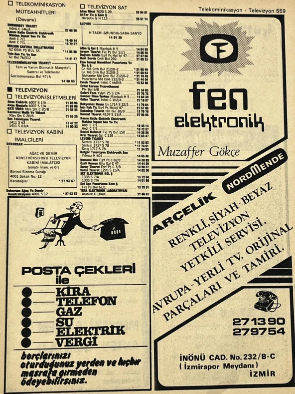 İzmir 1982-1983 Meslek Reklam İlanı Efemera S559 ürün görseli 1