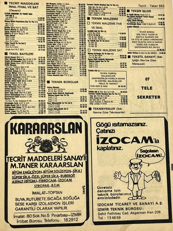 İzmir 1982-1983 Meslek Reklam İlanı Efemera S553 ürün görseli 1