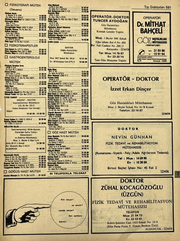 İzmir 1982-1983 Meslek Reklam İlanı Efemera S581 ürün görseli 1