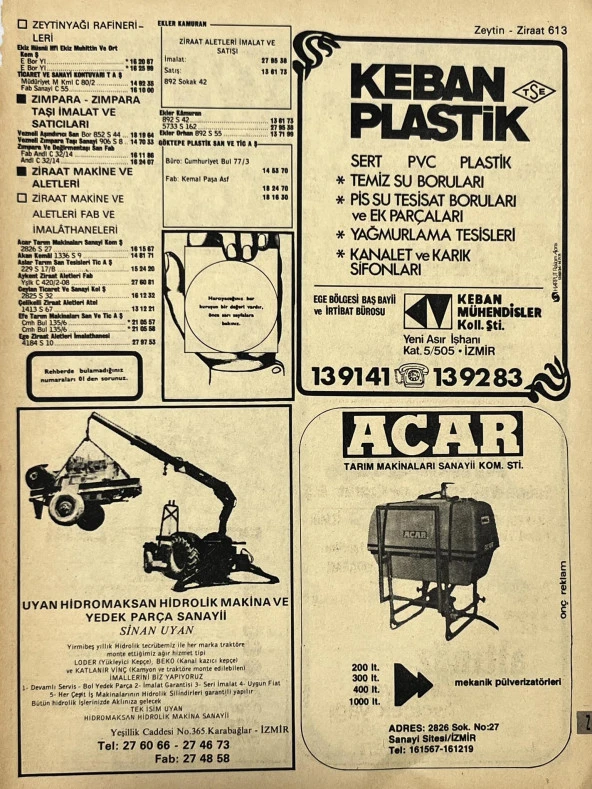 İzmir 1982-1983 Meslek Reklam İlanı Efemera S613 ürün görseli 1