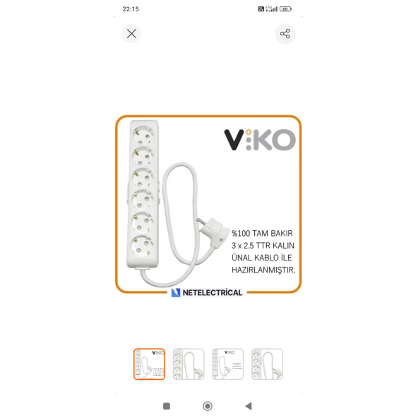 VİKO 6 Lİ 3X2.5 UZATMA SEYYAR KABLO 25 METRE ürün görseli 1