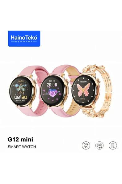HEDİYELİK BAYAN SAAT Haino Teko G12 Mini Andorid İOS HarmonyOS Uyumlu Kadın Saati GOLD KASA PEMBE RENK ürün görseli 1