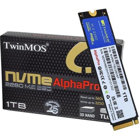 TwinMOS 1TB M.2 PCIe Gen3 NVMe SSD (3600-3250Mb-s) NVMe1TB2280AP TLC 3DNAND Ssd ürün görseli 1