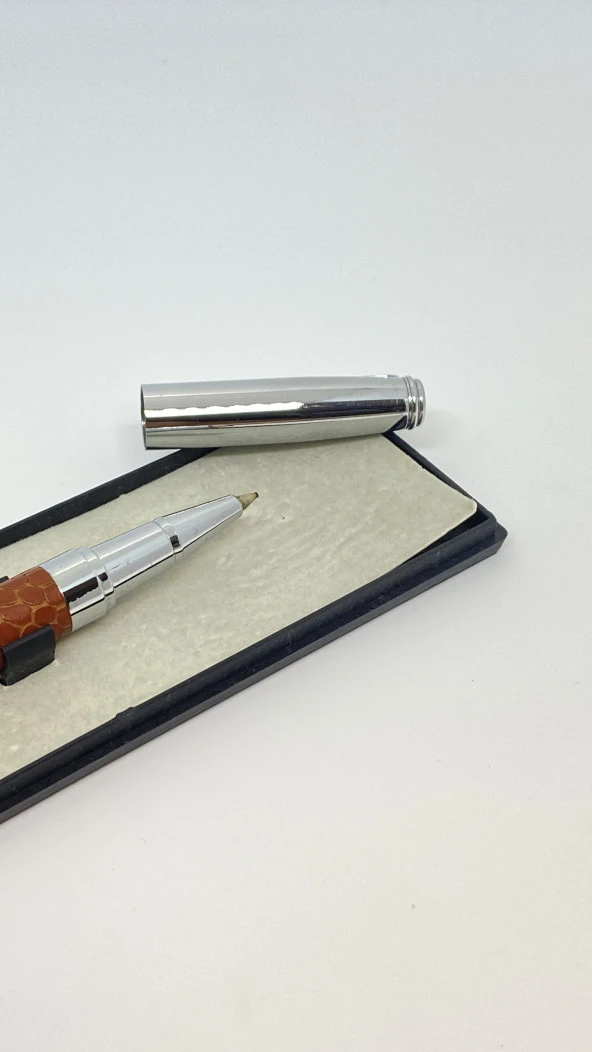 DivitPen Kahverengi Deri Roller Kalem - Resim 2
