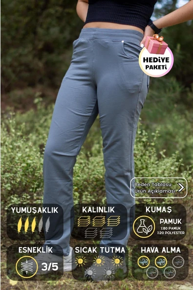 Kadın Açık Gri Ön Arka Cep Gizli İpli Lastikli Rahat Pantolon Eşofman Altı 21KESAPANT ürün görseli 1