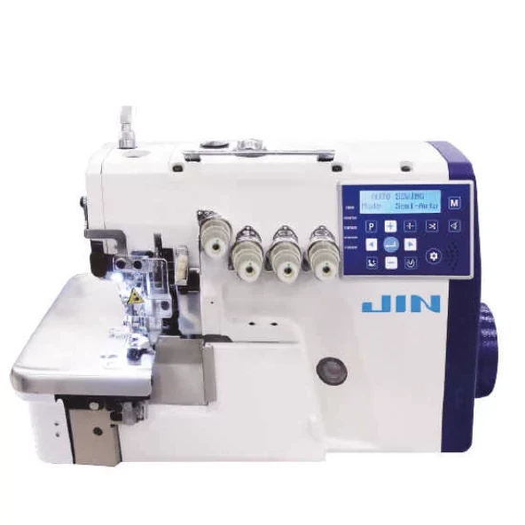JIN M1-534SF (7mm) Direct Drive, 3 Sensörlü, Manyetik Iplik Kesmeli (Giyotin Tip) ve Ayak Kaldırmalı, 5 İplik (7 mm) Akıllı Overlok Makinası ürün görseli 1
