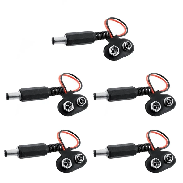 5 Adet - Arduino Uyumlu Jaklı 9V Pil Bağlantı Kablosu 9 Volt Pil Başlığı Jack Battery Connector ürün görseli 1