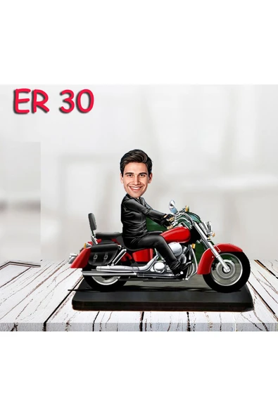 Özcan Tasarım Kişiye Özel Ahşap Biblo - Motor Kullanan Erkek Karikatür Biblo 15 ürün görseli 1