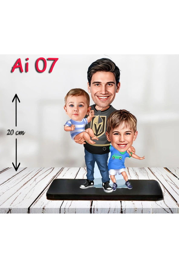 Özcan Tasarım Kişiye Özel Ahşap Biblo - Aile Karikatür Biblo - 3 Kişilik Aile Biblo 4 ürün görseli 1