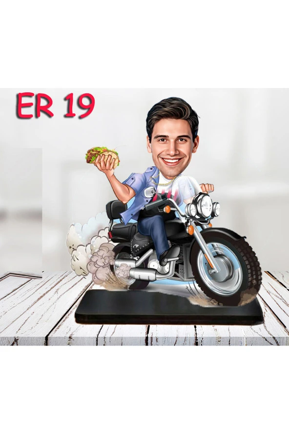 Özcan Tasarım Kişiye Özel Ahşap Biblo - Motor Kullanan Erkek Karikatür Biblo 4 ürün görseli 1