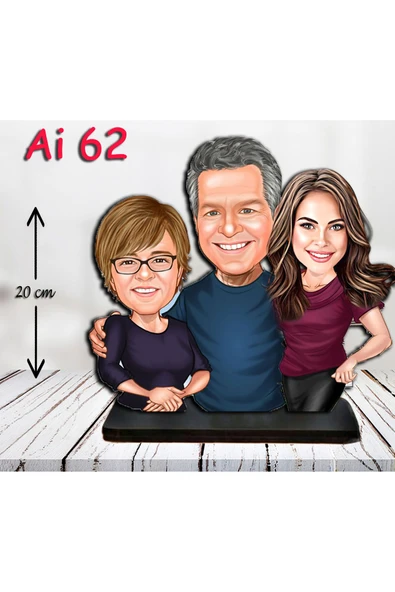 Özcan Tasarım Kişiye Özel Ahşap Biblo - Aile Karikatür Biblo - 3 Kişilik Aile Biblo 18 ürün görseli 1
