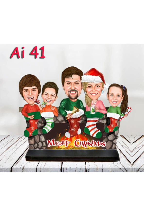 Özcan Tasarım Kişiye Özel Ahşap Biblo - Aile Karikatür Biblo - 5 Kişilik Aile Biblo 6 ürün görseli 1