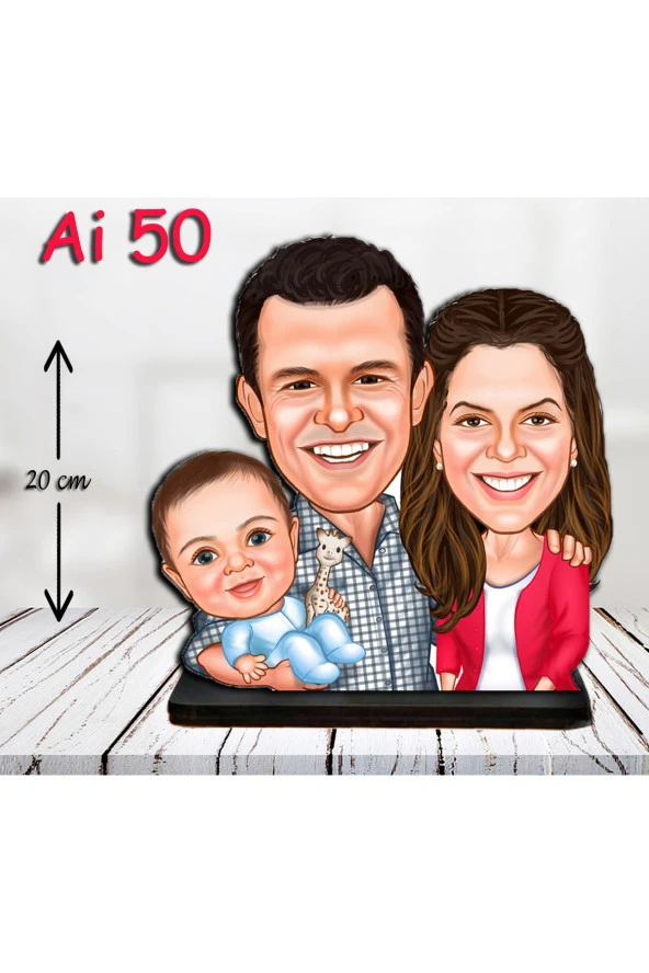 Özcan Tasarım Kişiye Özel Ahşap Biblo - Aile Karikatür Biblo - 3 Kişilik Aile Biblo 13 ürün görseli 1