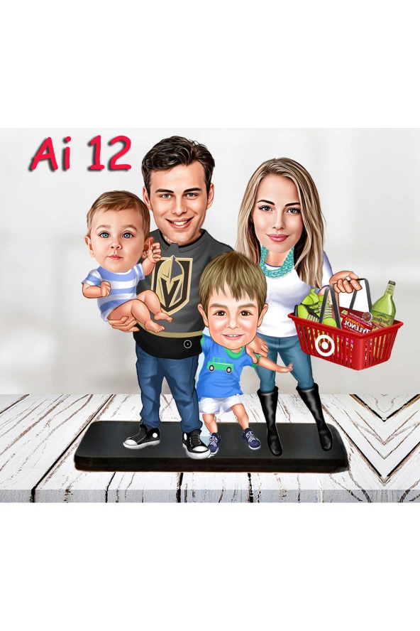 Özcan Tasarım Kişiye Özel Ahşap Biblo - Aile Karikatür Biblo - 4 Kişilik Aile Biblo 5 ürün görseli 1