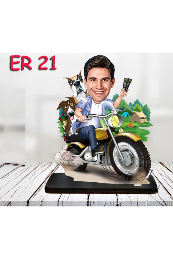 Özcan Tasarım Kişiye Özel Ahşap Biblo - Motor Kullanan Erkek Karikatür Biblo 6 ürün görseli 1