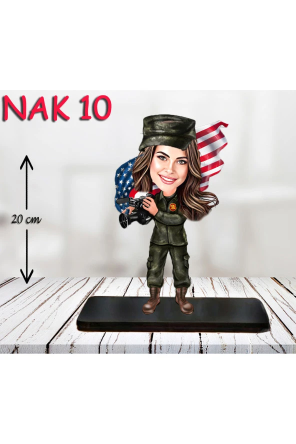 Özcan Tasarım Kişiye Özel Ahşap Biblo - Kadın Asker Karikatür Biblo 10 ürün görseli 1