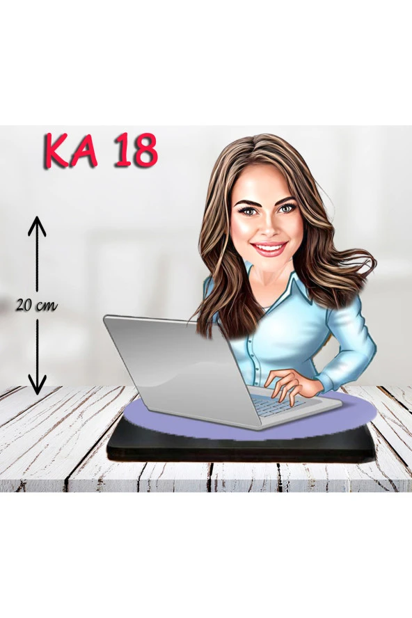Özcan Tasarım Kişiye Özel Ahşap Biblo - Masa Başı Karikatür Biblo - Kadın Biblo 3 ürün görseli 1