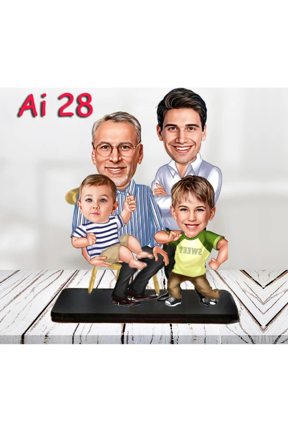 Özcan Tasarım Kişiye Özel Ahşap Biblo - Aile Karikatür Biblo - 4 Kişilik Aile Biblo 11 ürün görseli 1