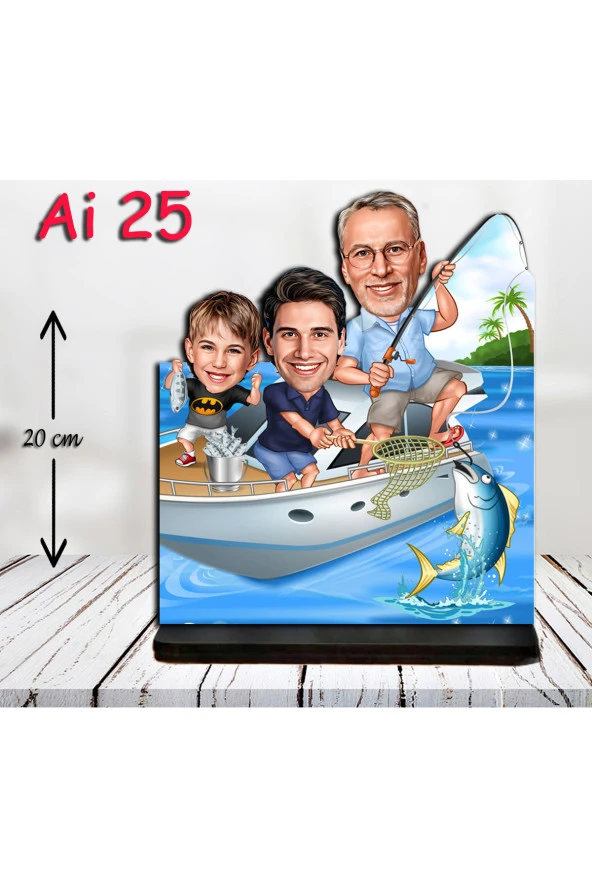 Özcan Tasarım Kişiye Özel Ahşap Biblo - Aile Karikatür Biblo - 3 Kişilik Aile Biblo 9 ürün görseli 1