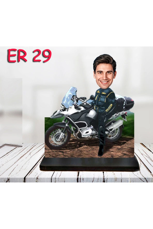 Özcan Tasarım Kişiye Özel Ahşap Biblo - Motor Kullanan Erkek Karikatür Biblo 14 ürün görseli 1