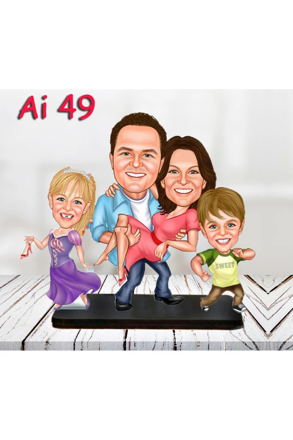 Özcan Tasarım Kişiye Özel Ahşap Biblo - Aile Karikatür Biblo - 4 Kişilik Aile Biblo 20 ürün görseli 1