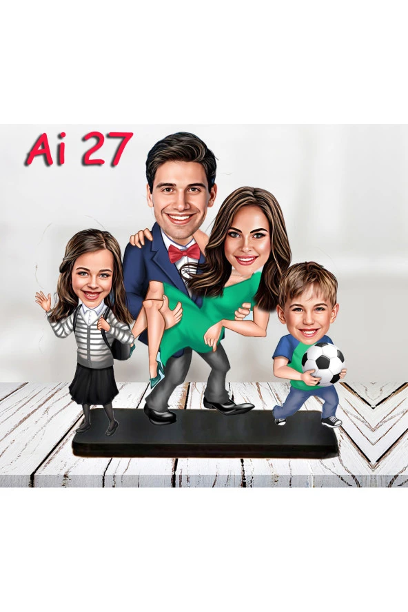 Özcan Tasarım Kişiye Özel Ahşap Biblo - Aile Karikatür Biblo - 4 Kişilik Aile Biblo 10 ürün görseli 1