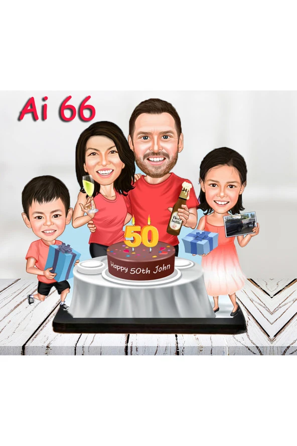 Özcan Tasarım Kişiye Özel Ahşap Biblo - Aile Karikatür Biblo - 4 Kişilik Aile Biblo 27 ürün görseli 1