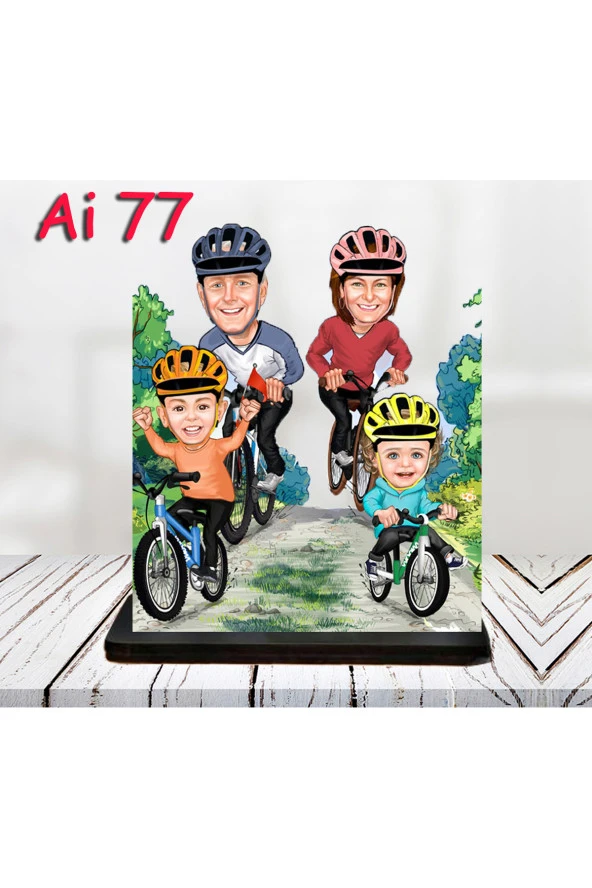 Özcan Tasarım Kişiye Özel Ahşap Biblo - Aile Karikatür Biblo - 4 Kişilik Aile Biblo 34 ürün görseli 1