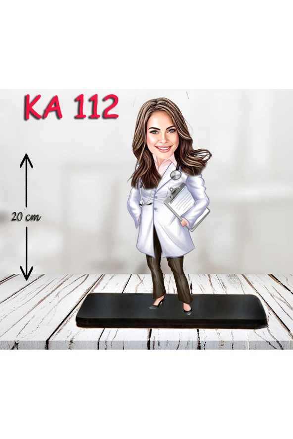 Özcan Tasarım Kişiye Özel Ahşap Biblo - Sağlıkçı Kadın Karikatür Biblo - Doktor Biblo 4 ürün görseli 1
