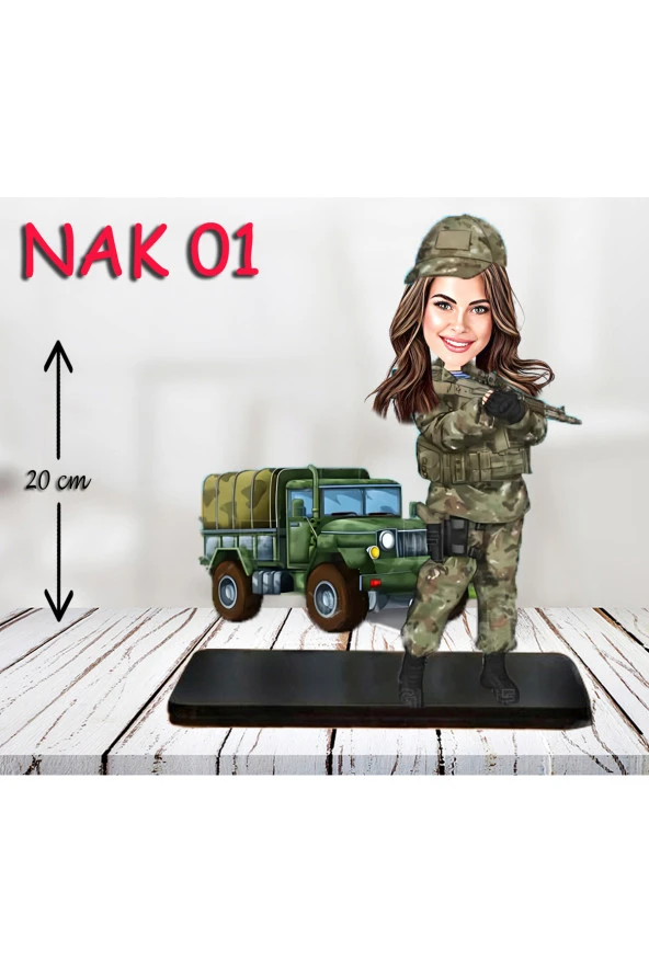 Özcan Tasarım Kişiye Özel Ahşap Biblo - Kadın Asker Karikatür Biblo ürün görseli 1