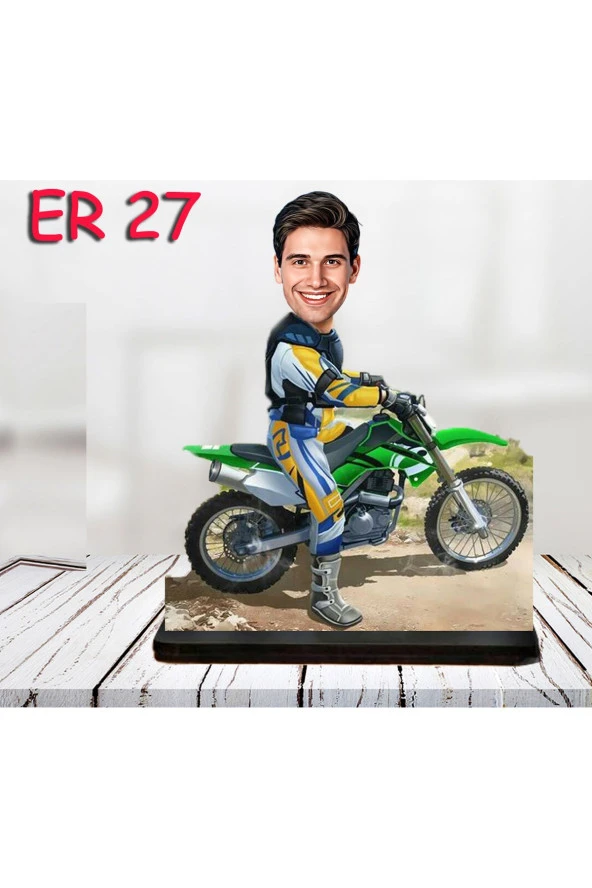 Özcan Tasarım Kişiye Özel Ahşap Biblo - Motor Kullanan Erkek Karikatür Biblo 12 ürün görseli 1
