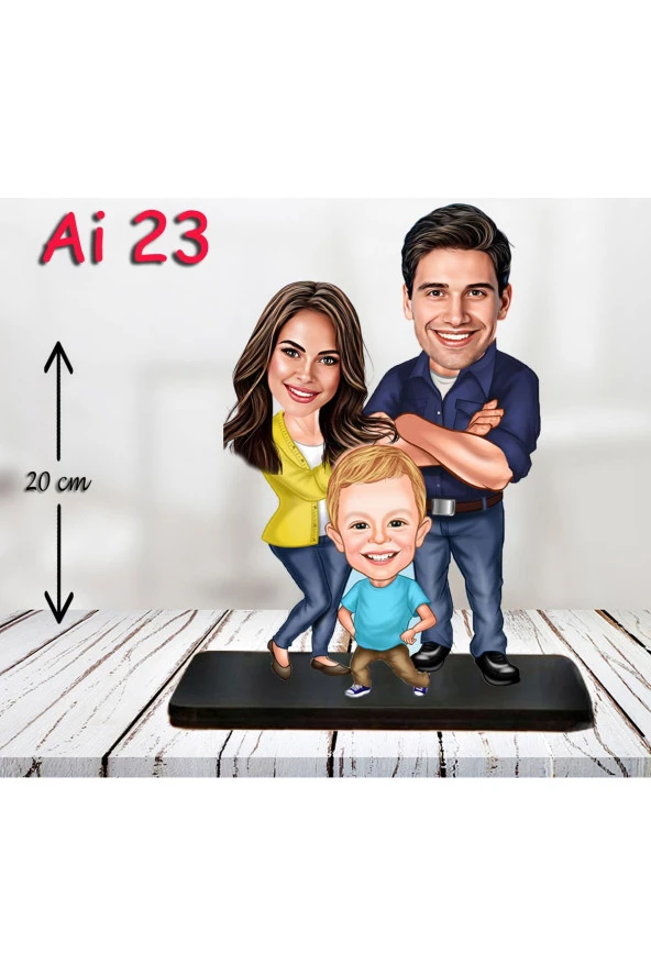 Özcan Tasarım Kişiye Özel Ahşap Biblo - Aile Karikatür Biblo - 3 Kişilik Aile Biblo 7 ürün görseli 1