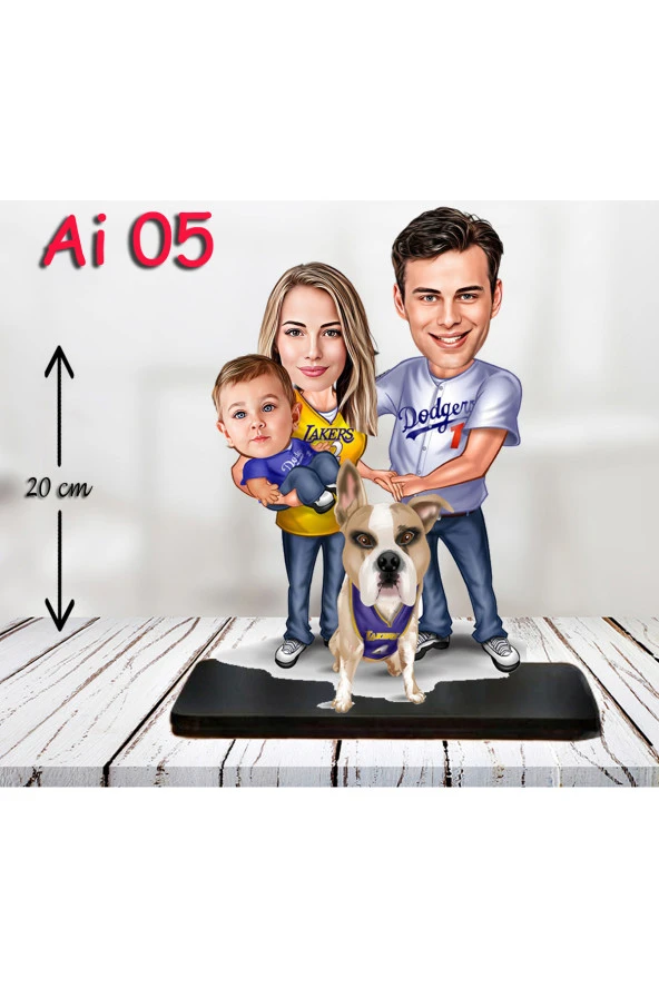 Özcan Tasarım Kişiye Özel Ahşap Biblo - Aile Karikatür Biblo - 3 Kişilik Aile Biblo 2 ürün görseli 1