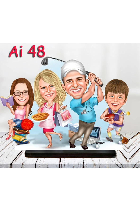 Özcan Tasarım Kişiye Özel Ahşap Biblo - Aile Karikatür Biblo - 4 Kişilik Aile Biblo 19 ürün görseli 1